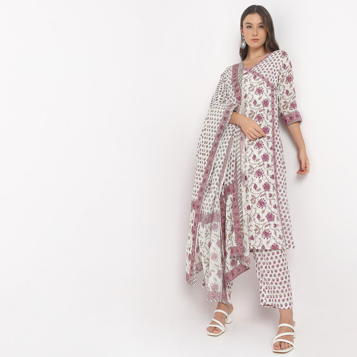 Regular Fit Floral Kurta and Pant with Dupatta Set