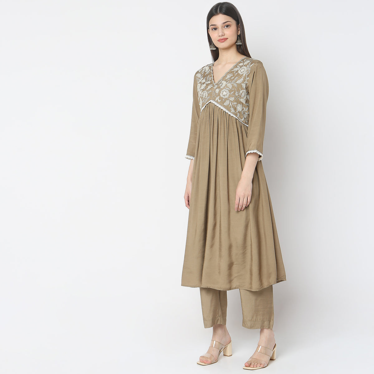 Flare Fit Embroidered Kurta Salwar with Dupatta Set