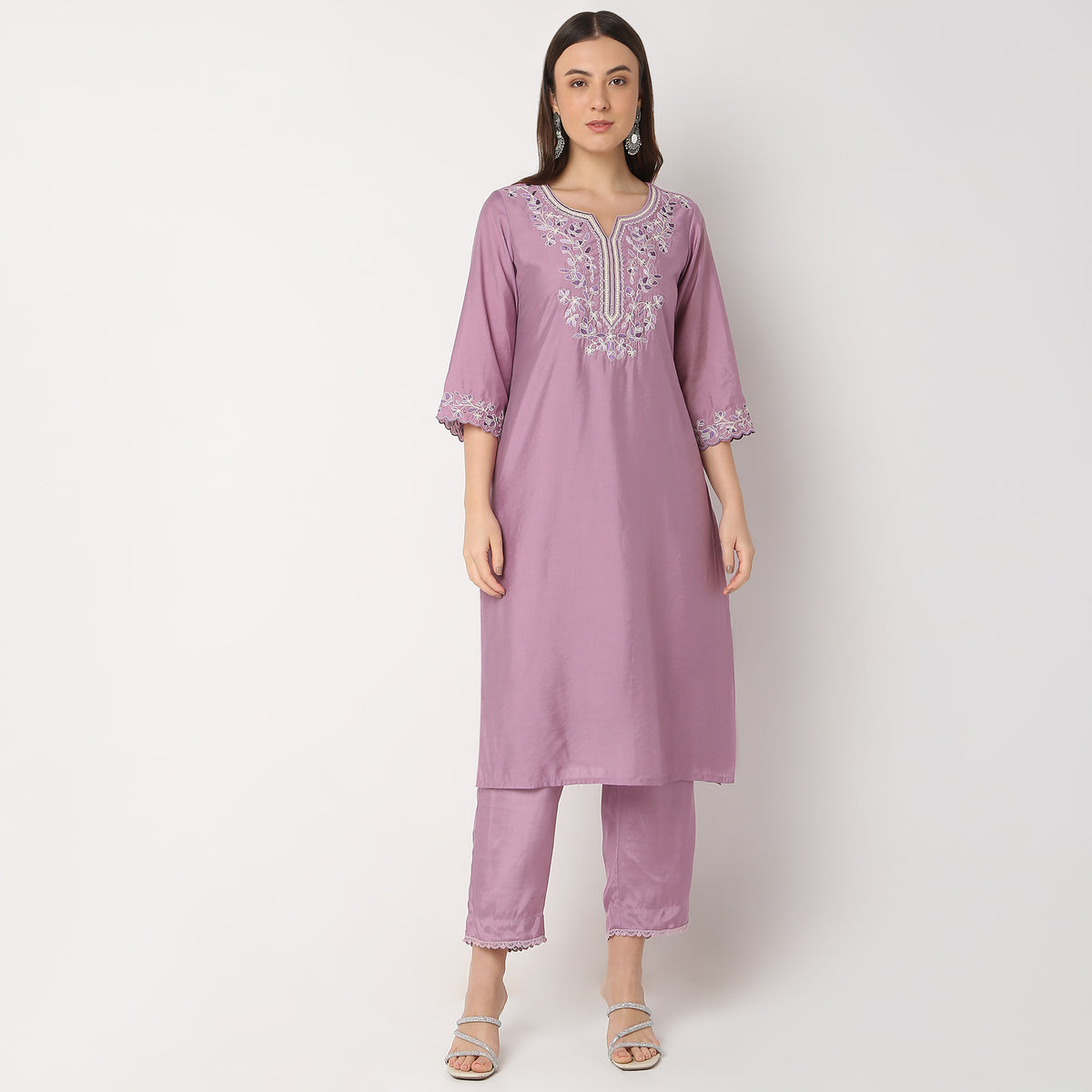 Regular Fit Embroidered Kurta and Pant with Dupatta Set