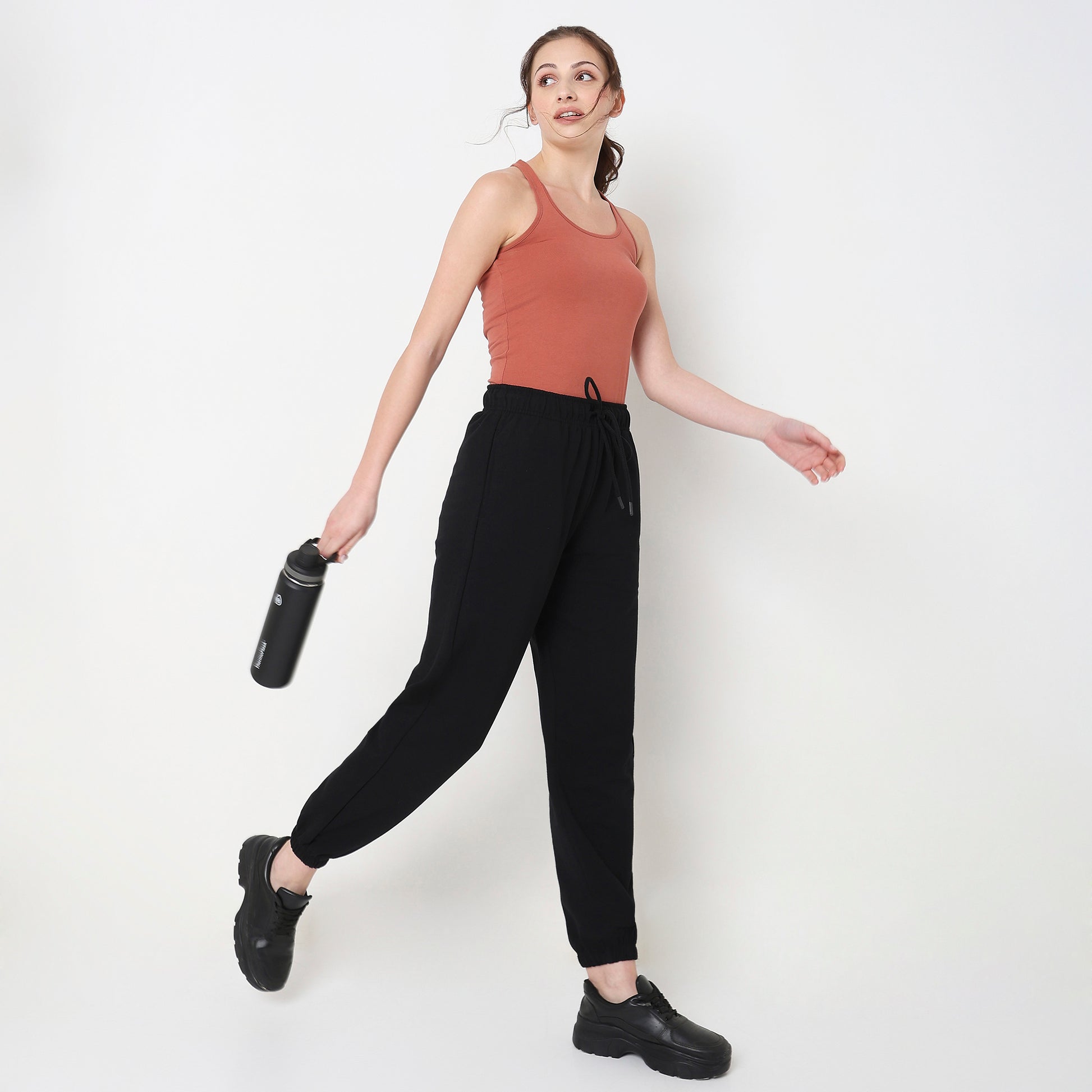 Regular Fit Solid High Rise Joggers