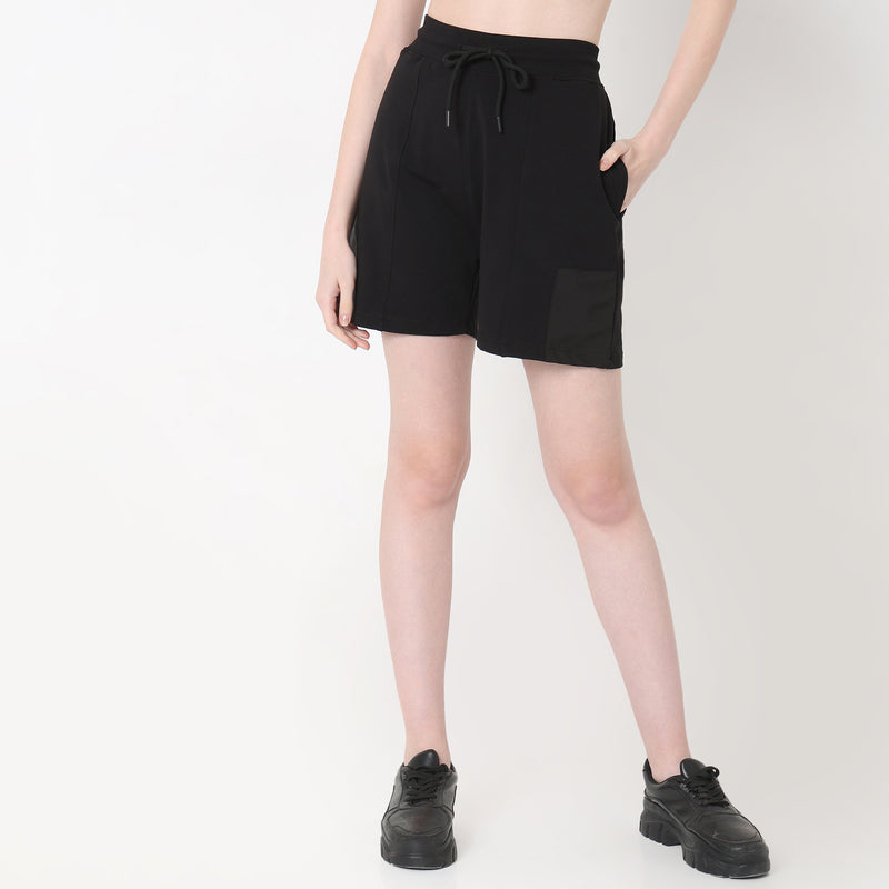 Regular Fit Solid High Rise Shorts