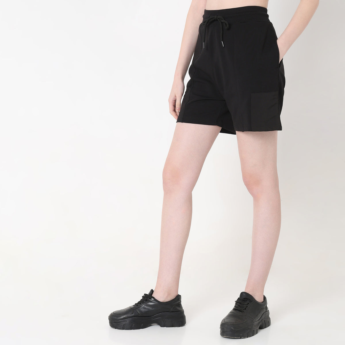 Regular Fit Solid High Rise Shorts