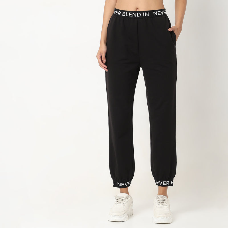 Regular Fit Solid High Rise Joggers