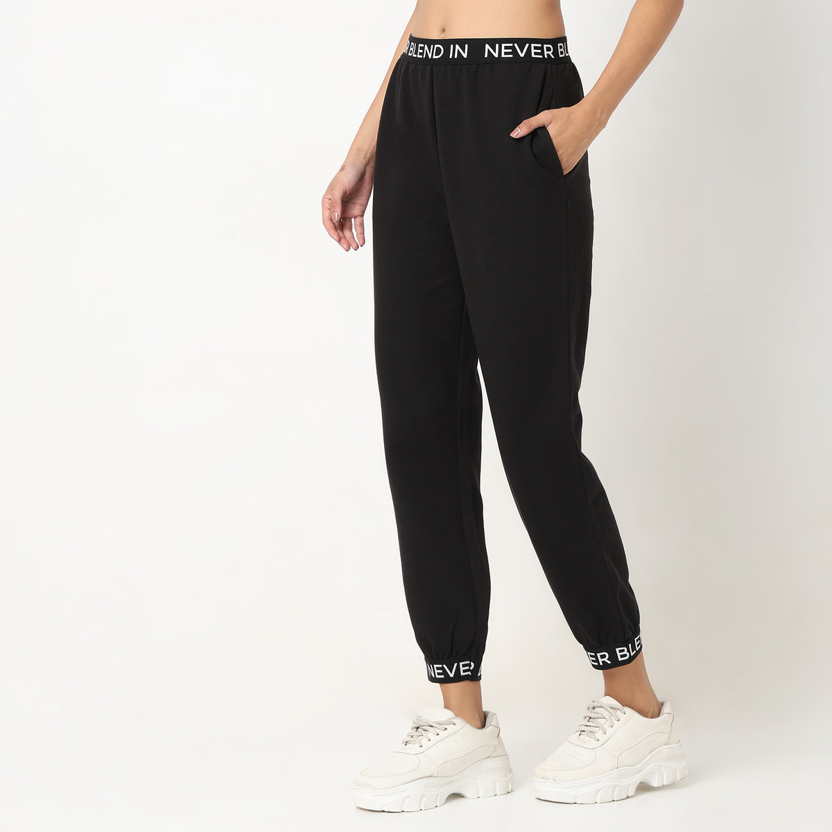 Regular Fit Solid High Rise Joggers