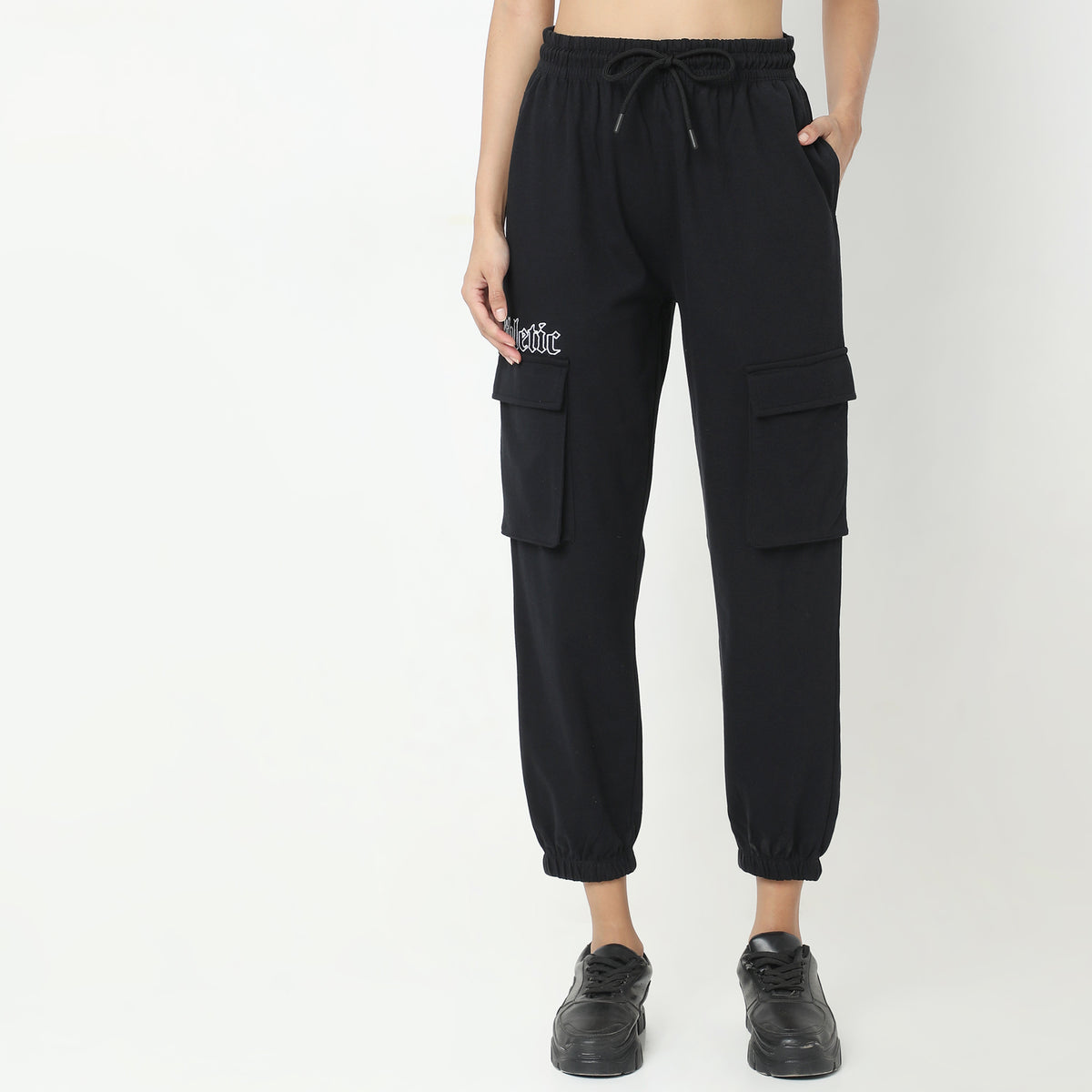 Regular Fit Embroidered High Rise Joggers