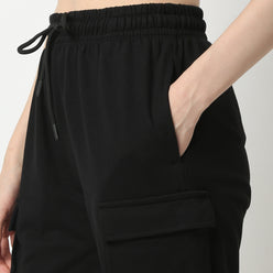 Regular Fit Solid Mid Rise Joggers