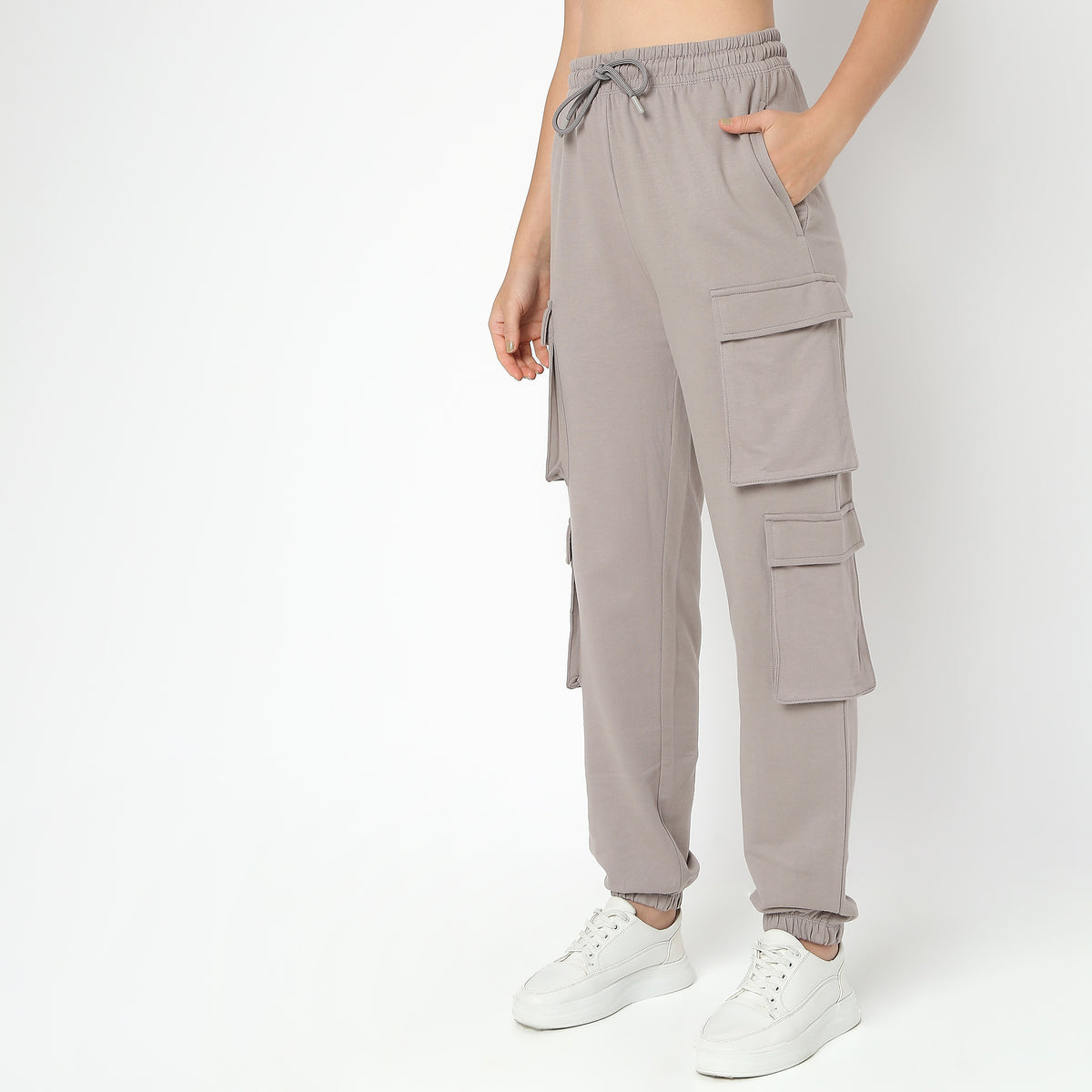 Regular Fit Solid Mid Rise Joggers