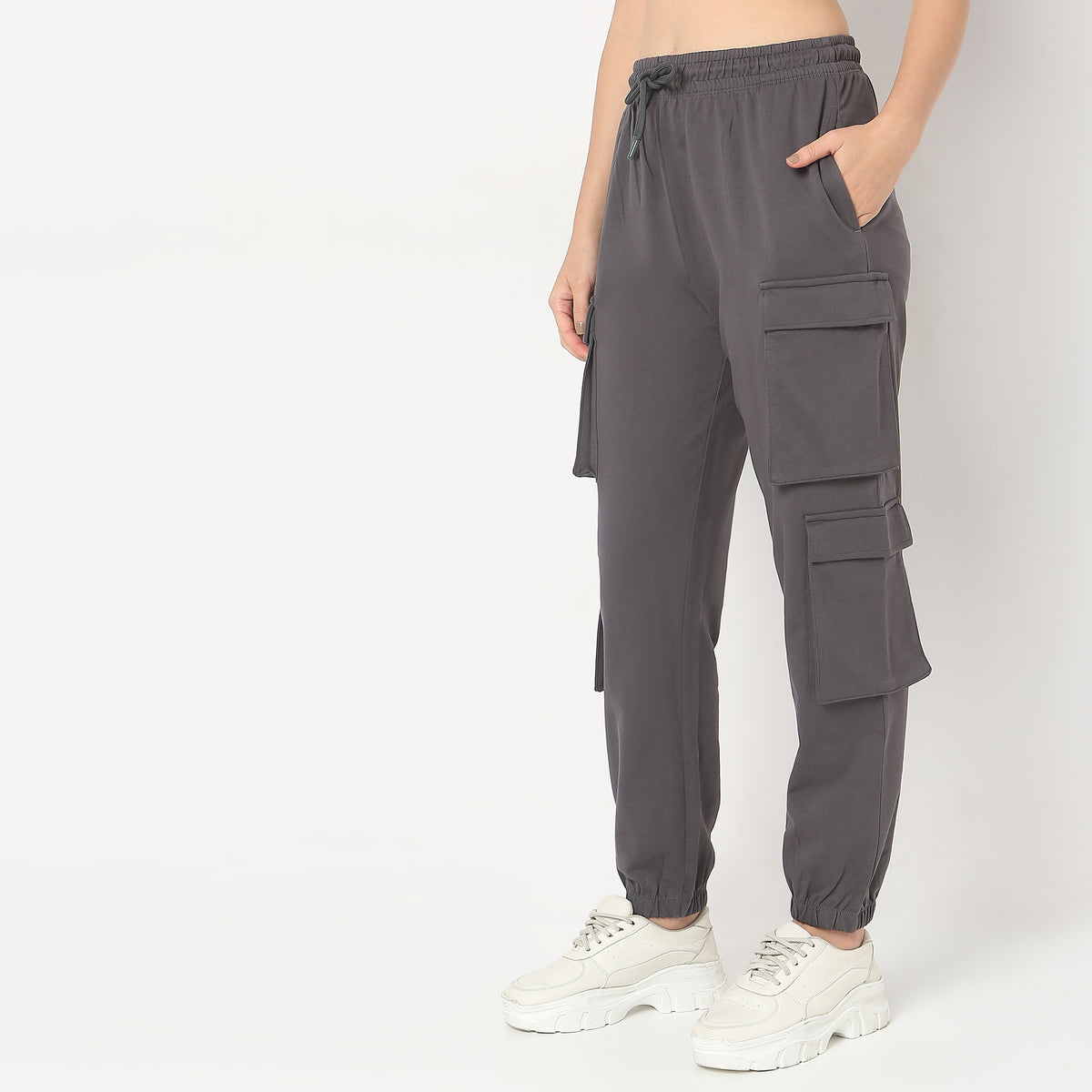 Regular Fit Solid Mid Rise Joggers