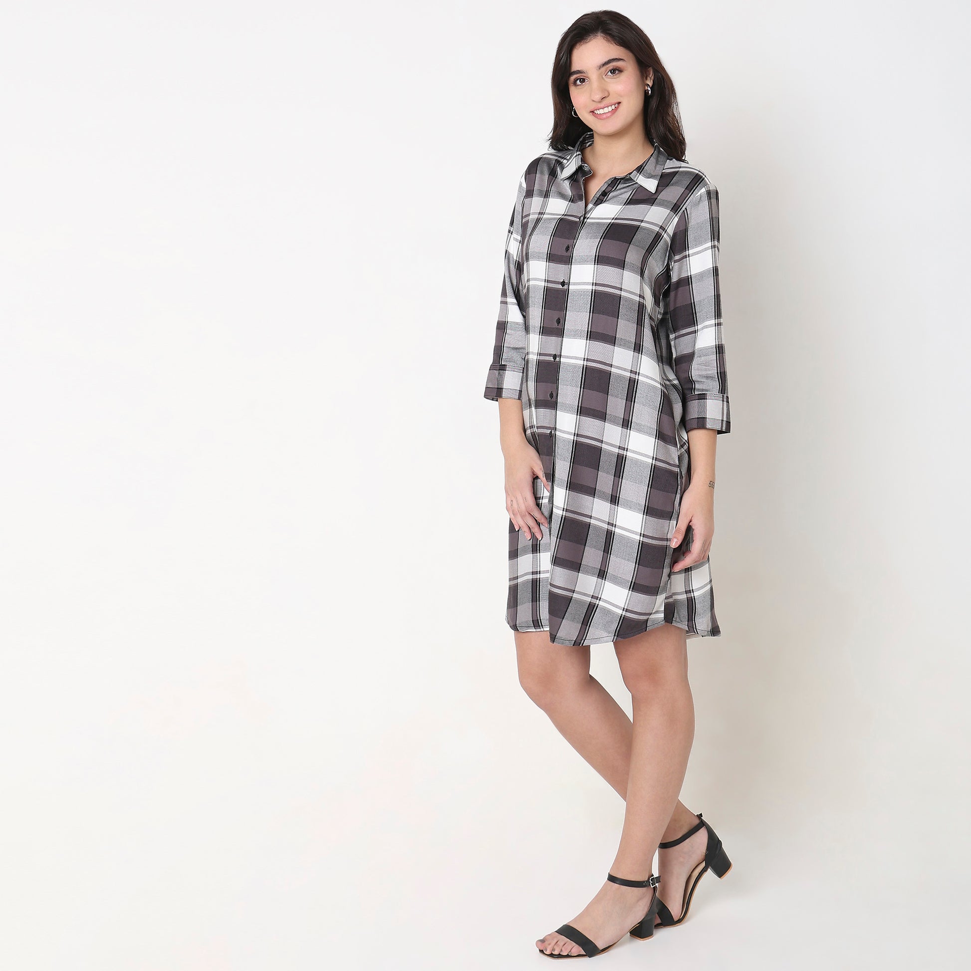 Regular Fit Checkered Gown