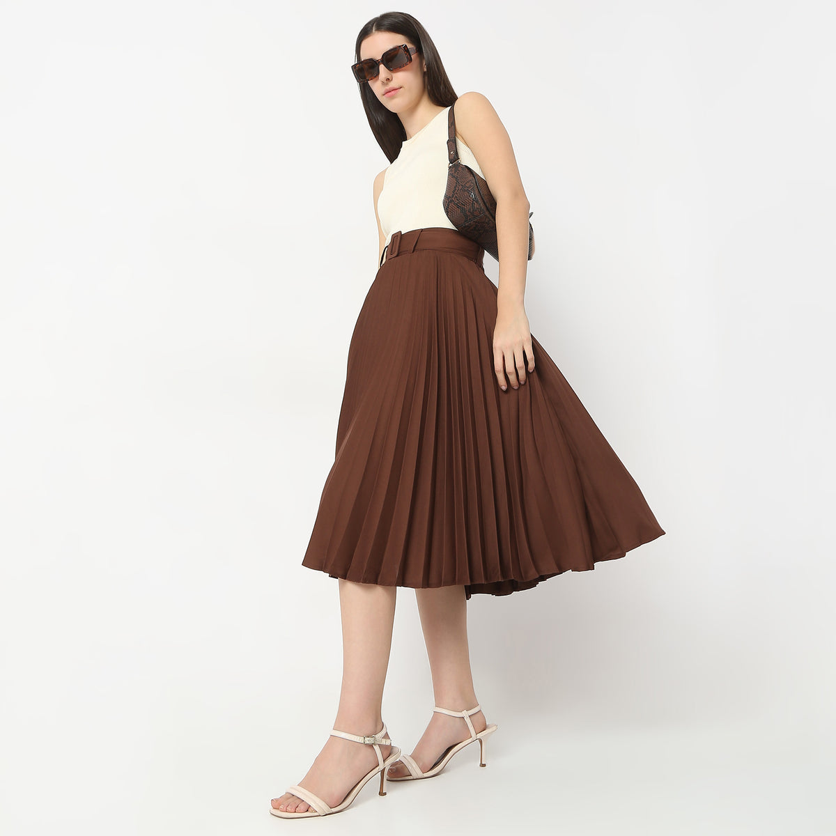 Regular Fit Solid Mid Rise Skirts