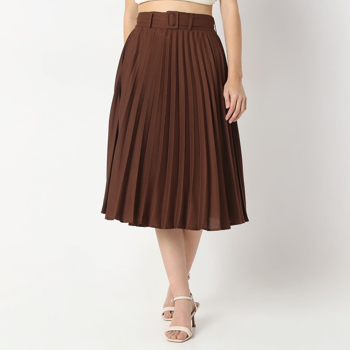 Regular Fit Solid Mid Rise Skirts