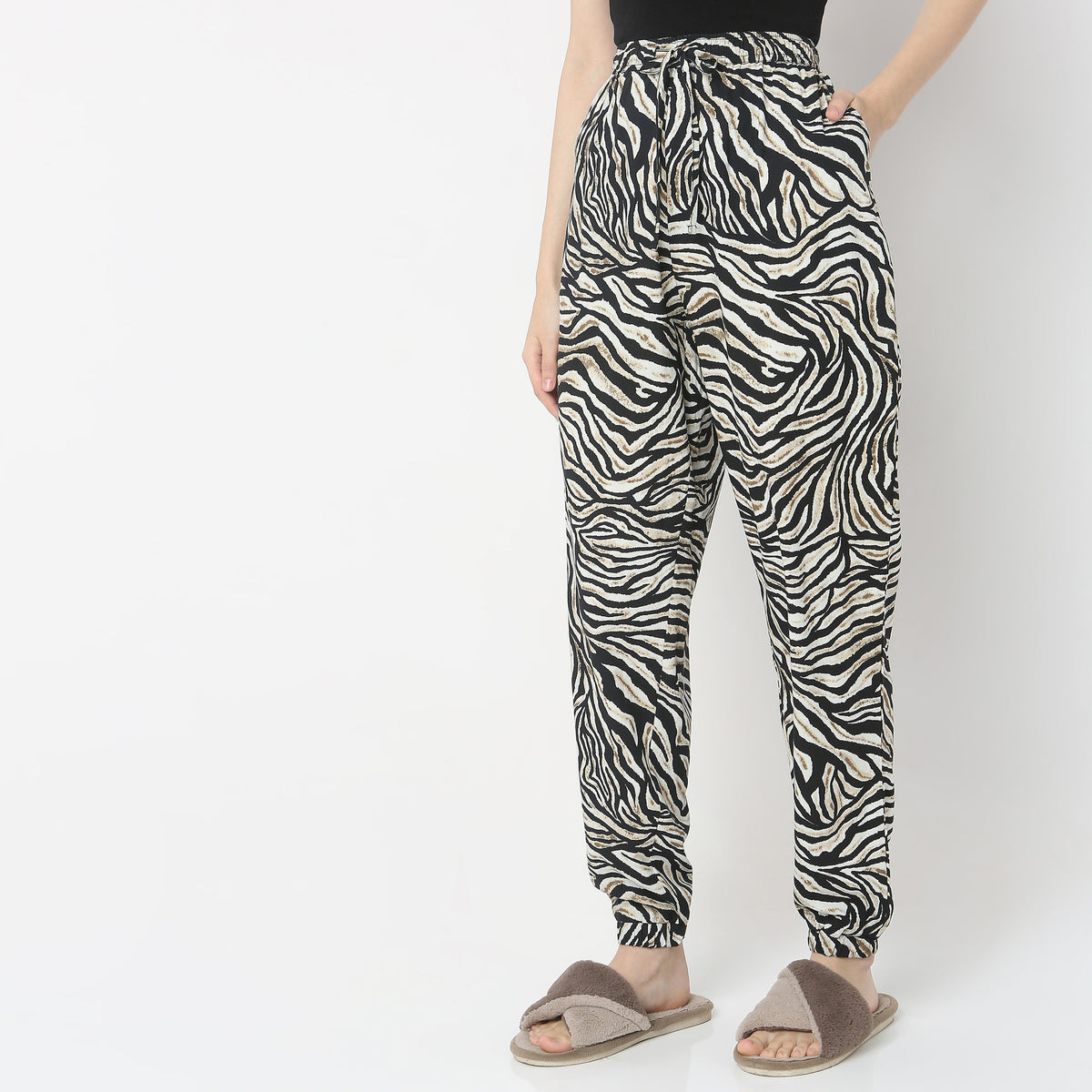 Regular Fit Animal Print Mid Rise Joggers