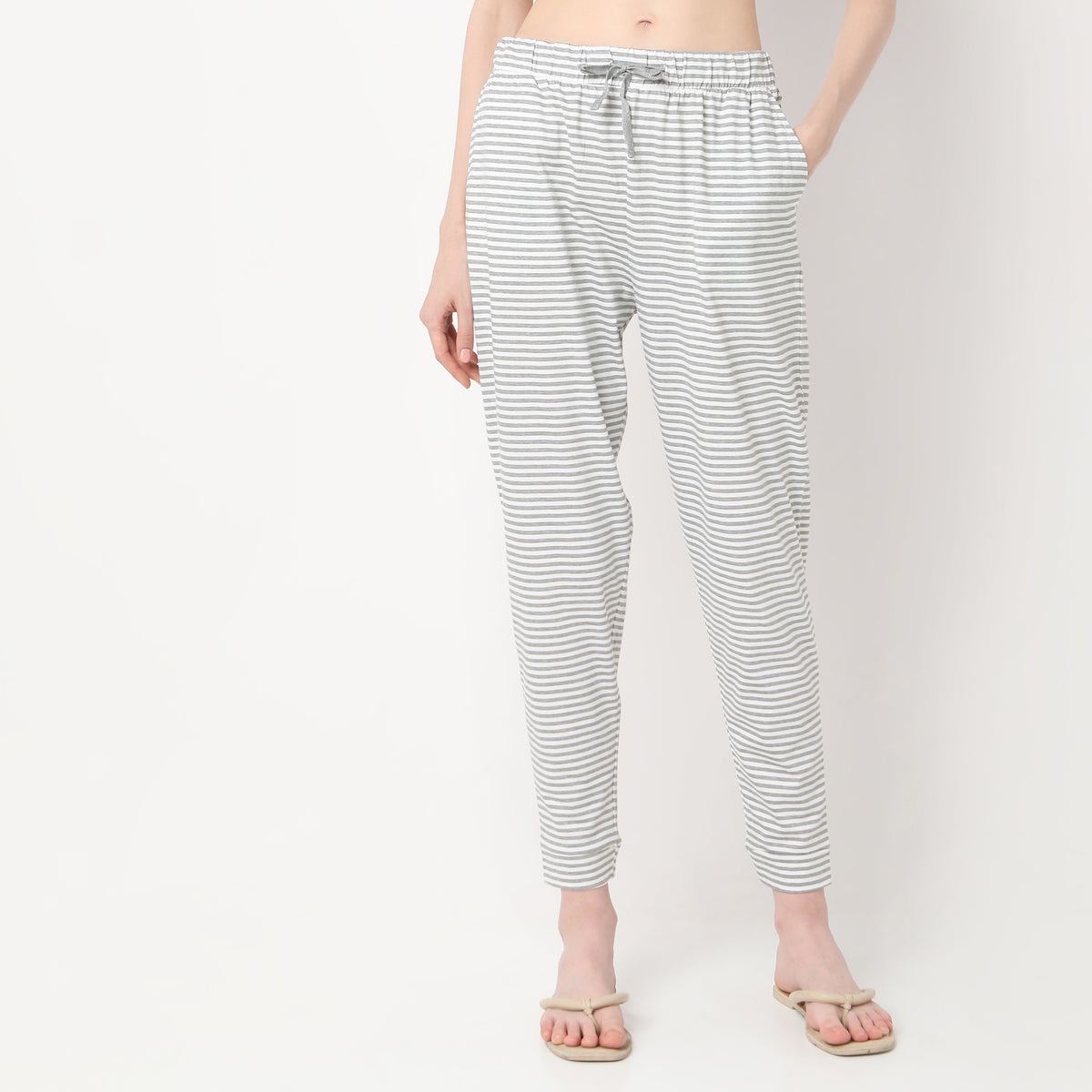 Striped Ankle Length Mid Rise Lounge Joggers