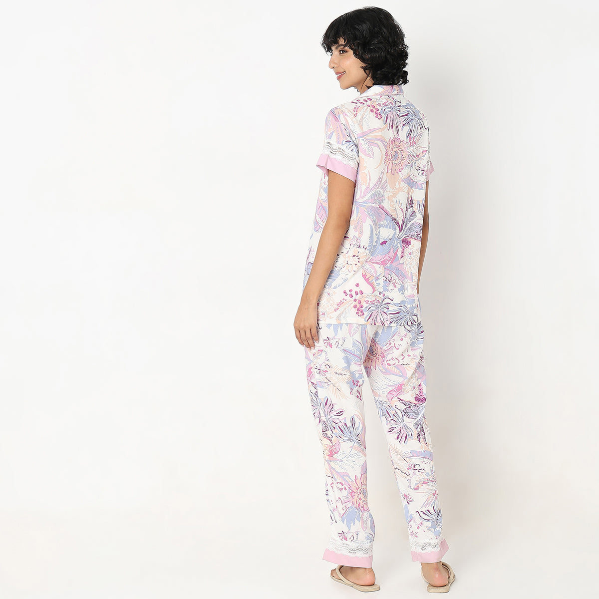 Regular Fit Floral Top with Pyjama Sleepwear Set