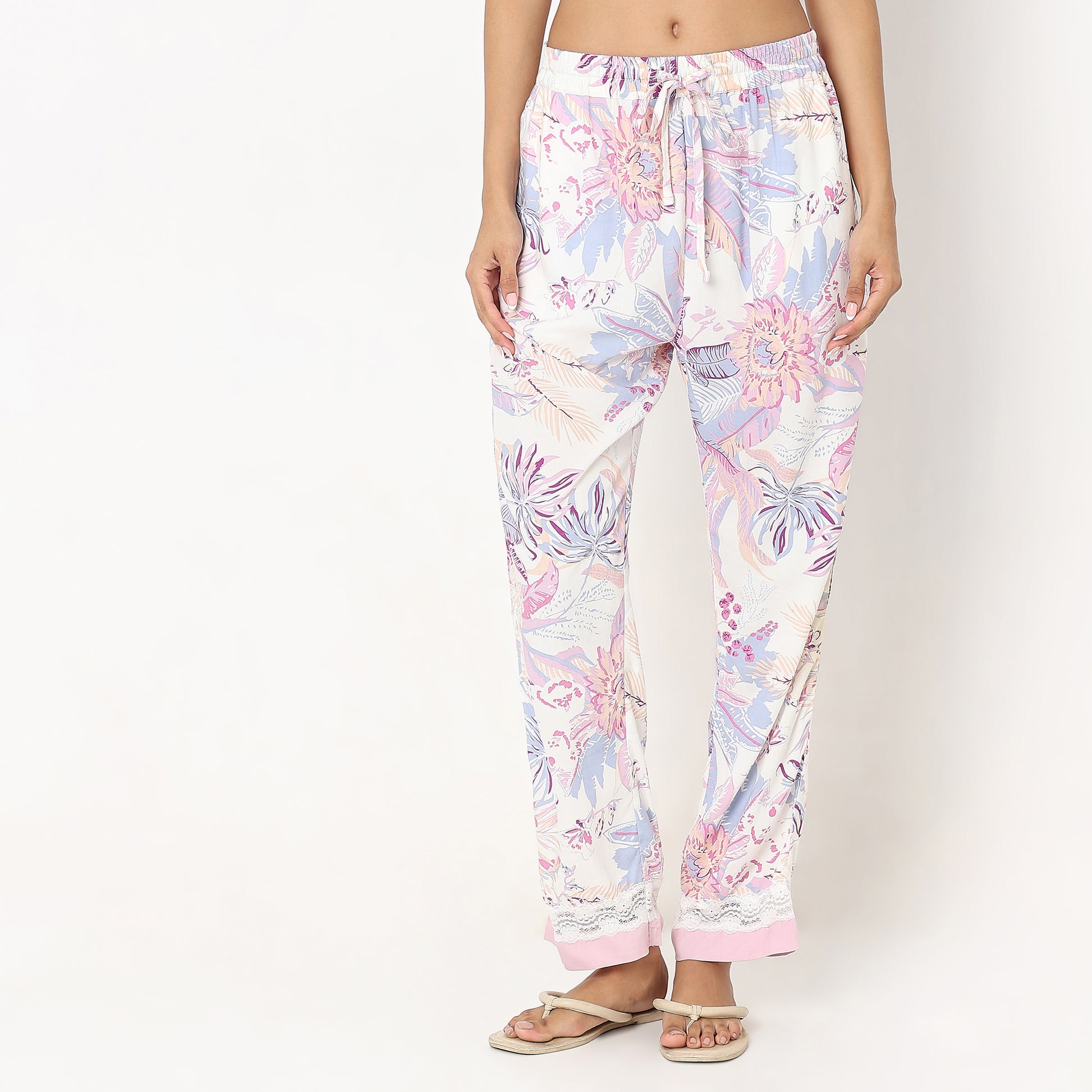 Regular Fit Floral Top with Pyjama Sleepwear Set
