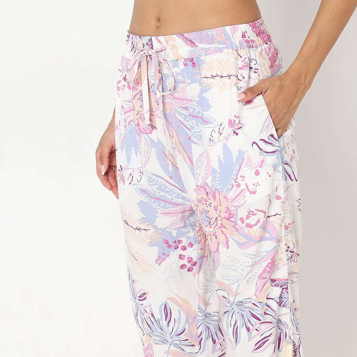 Regular Fit Floral Top with Pyjama Sleepwear Set