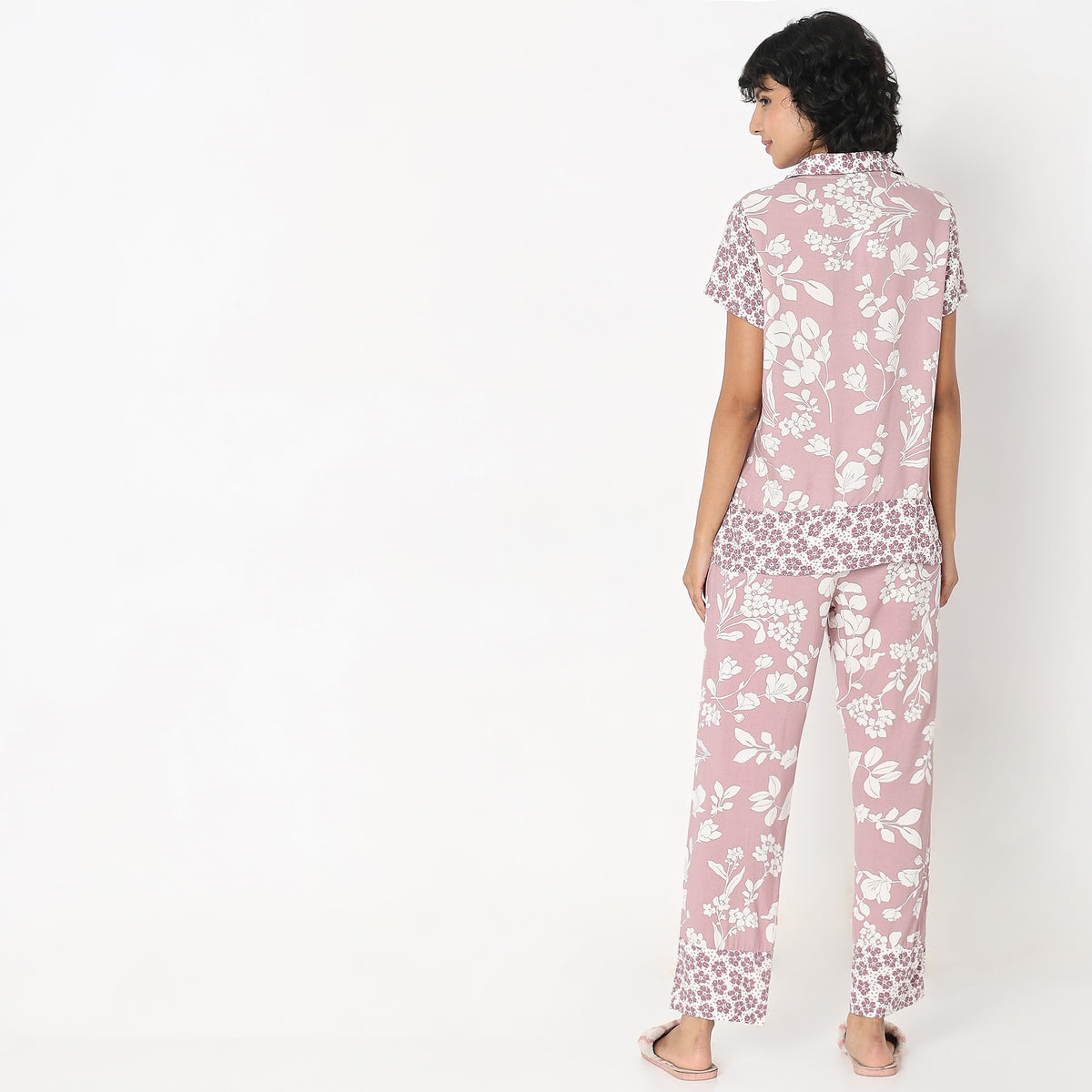 Regular Fit Floral Top with Pyjama Sleepwear Set