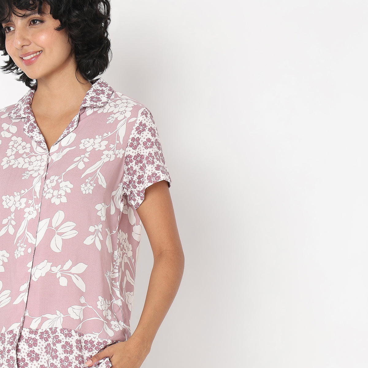 Regular Fit Floral Top with Pyjama Sleepwear Set