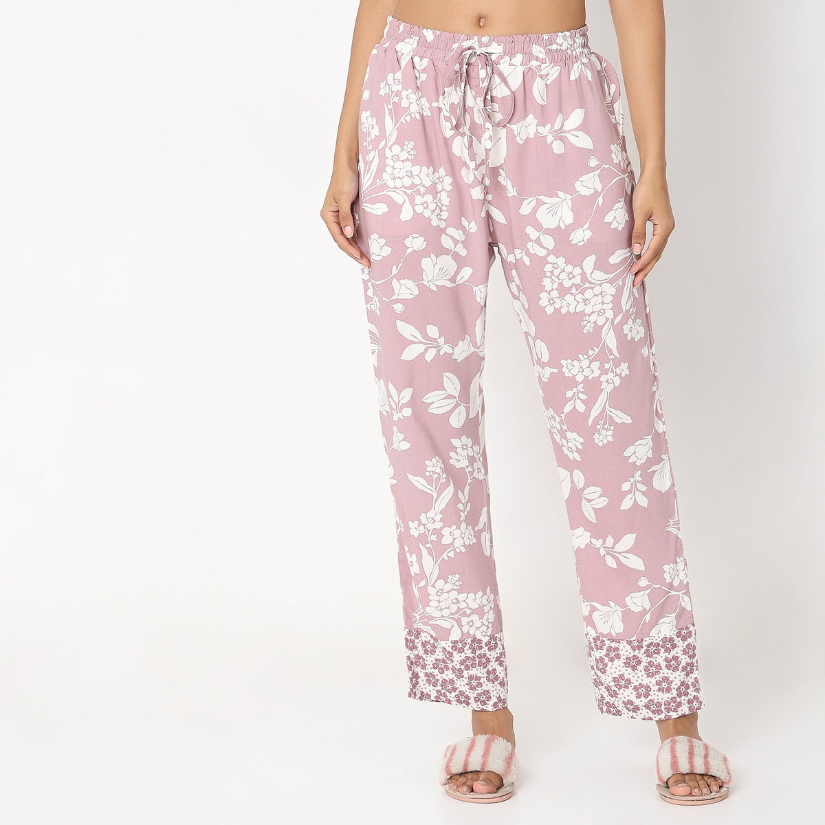 Regular Fit Floral Top with Pyjama Sleepwear Set