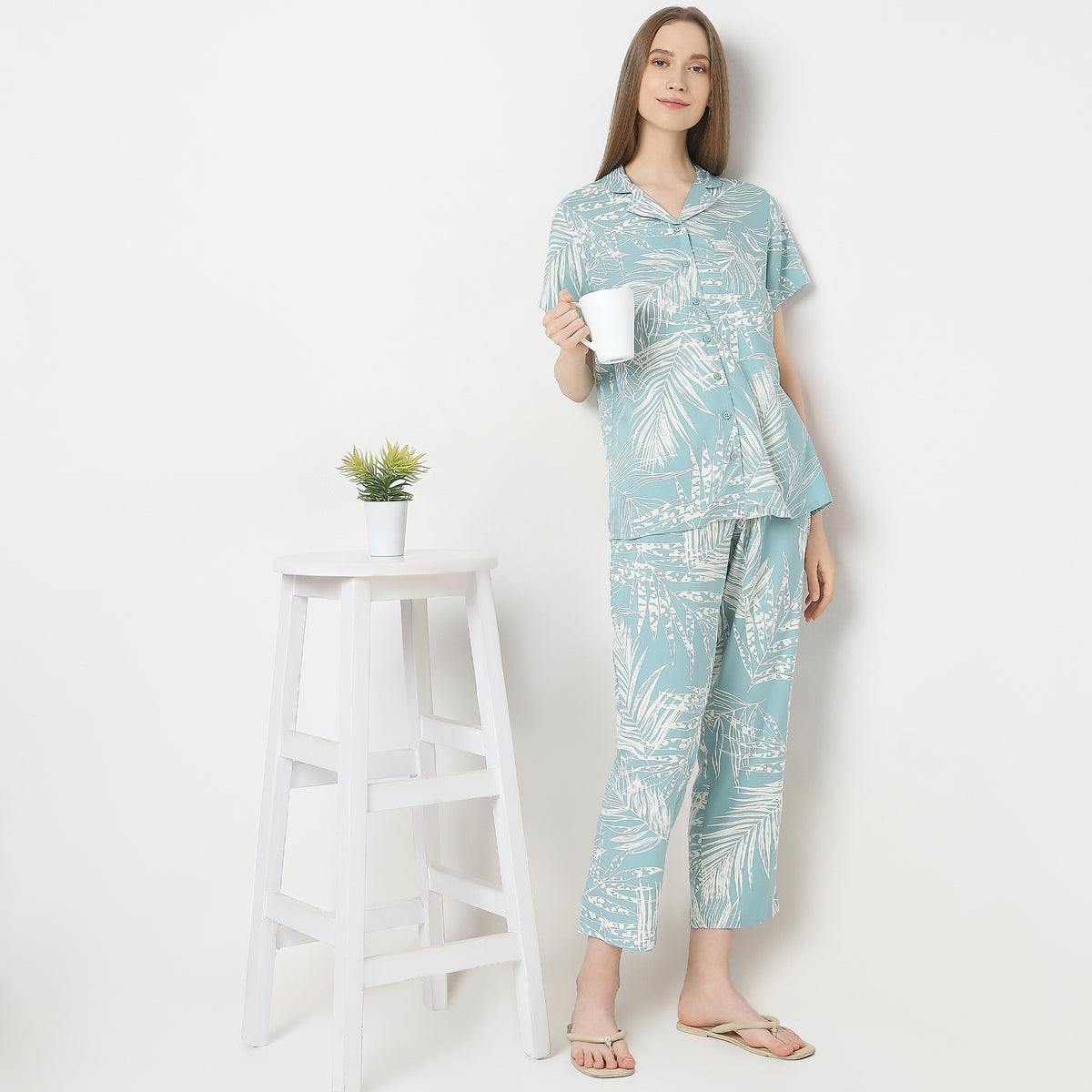 Regular Fit Printed Shirt with Pyjama Set