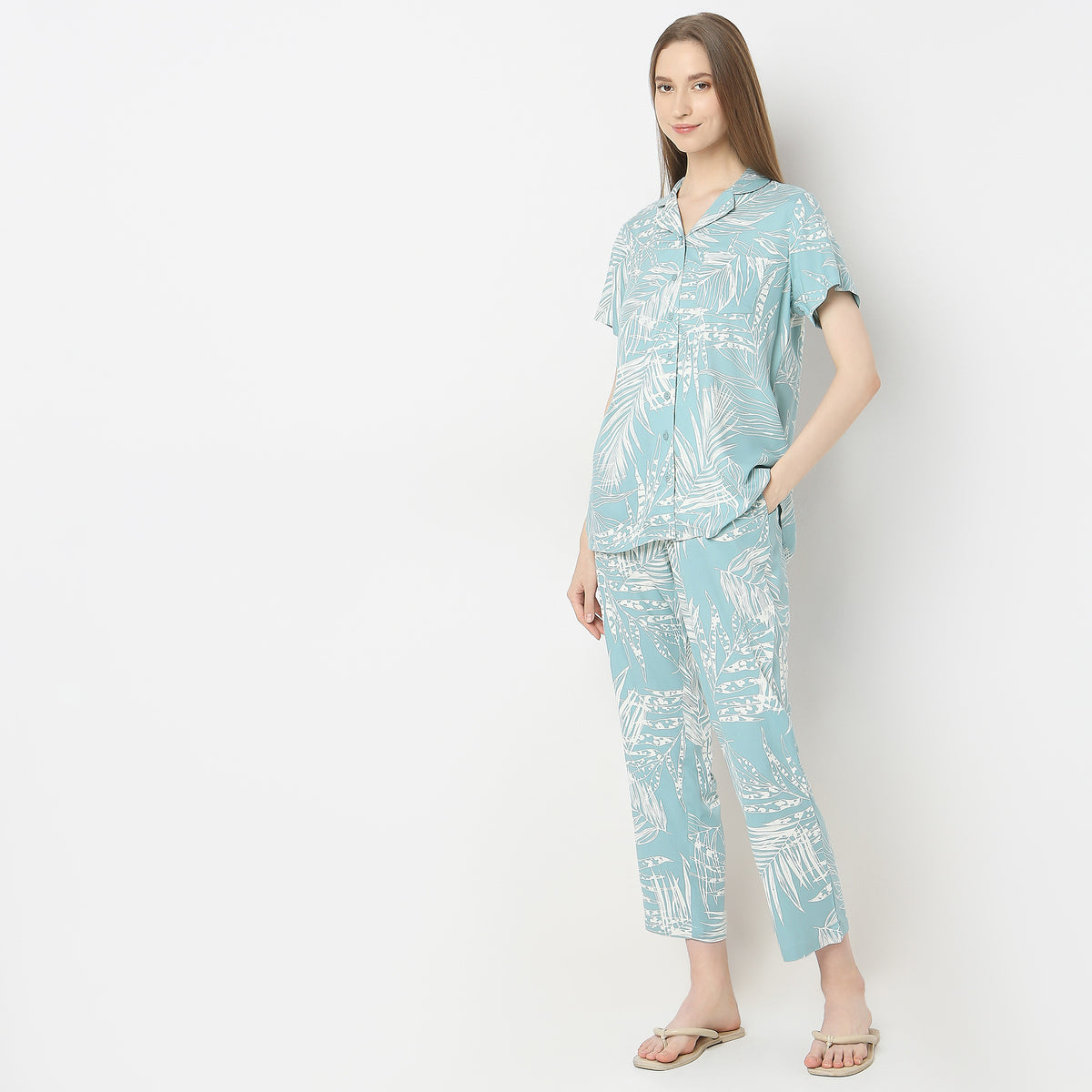 Regular Fit Printed Shirt with Pyjama Set