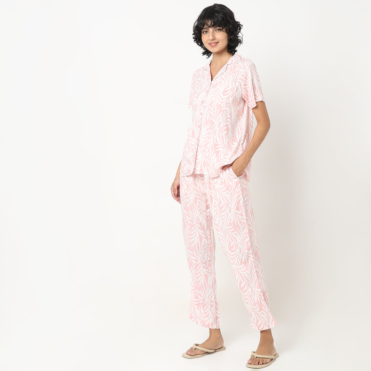 Regular Fit Floral Top with Pyjama Set