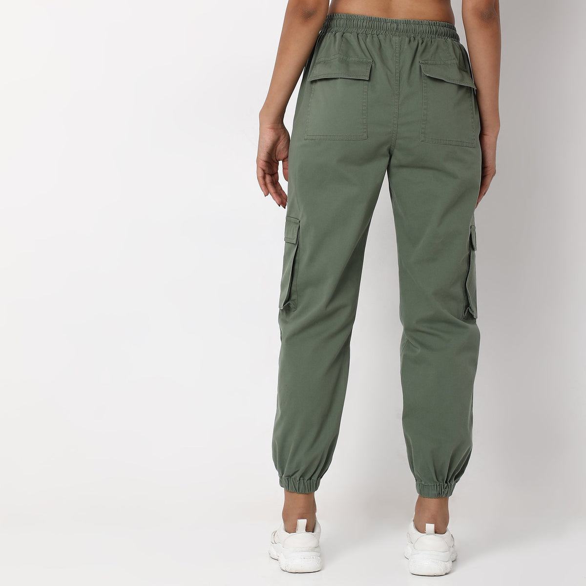 Regular Fit Solid High Rise Cargos