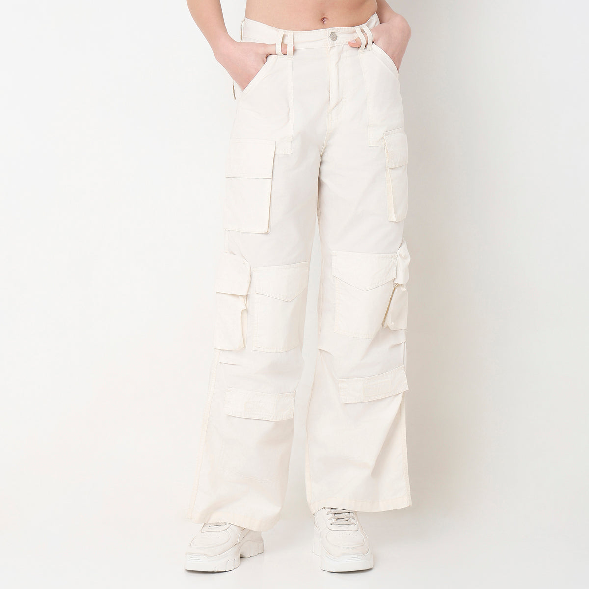 Flare Fit Solid High Rise Cargos