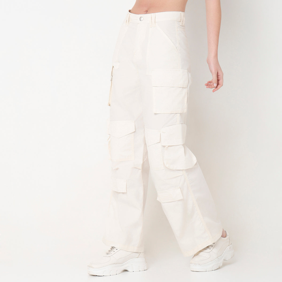 Flare Fit Solid High Rise Cargos