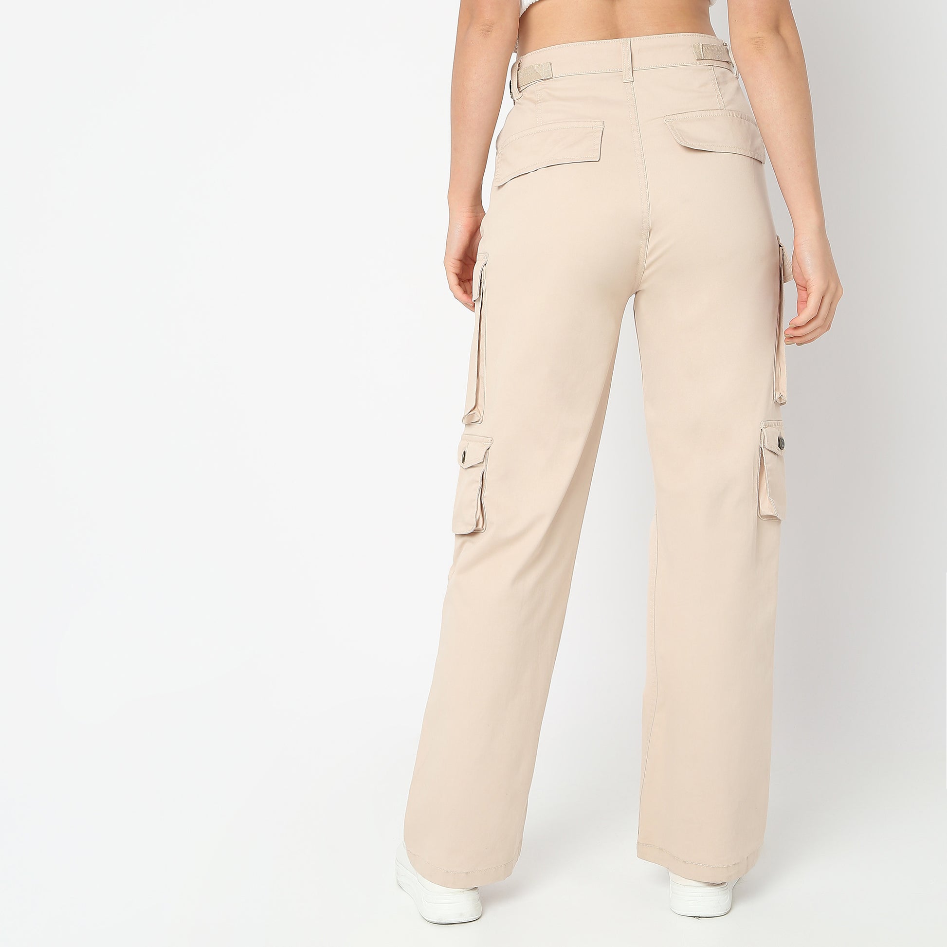 Flare Fit Solid High Rise Cargos