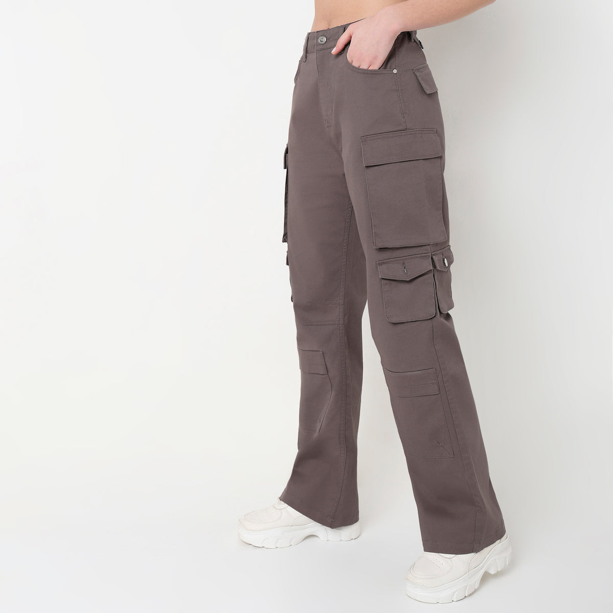 Flare Fit Solid High Rise Cargos