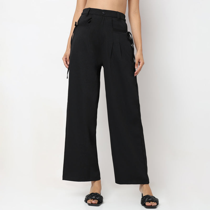 Flare Fit Solid Mid Rise Pants