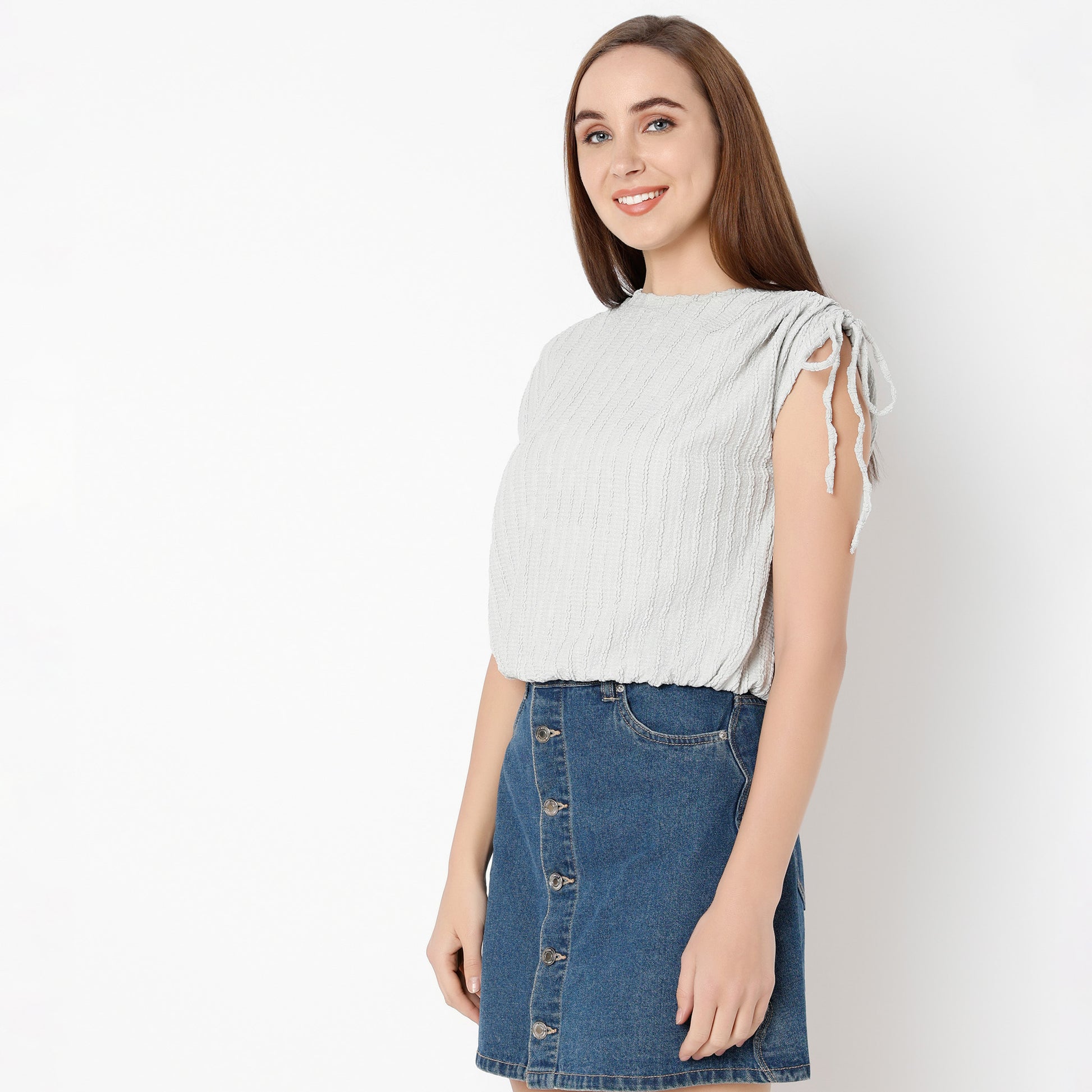 Betty Fashion Dolman Sleeve Top With Extended shoulder With Drawstring Tie Detail
