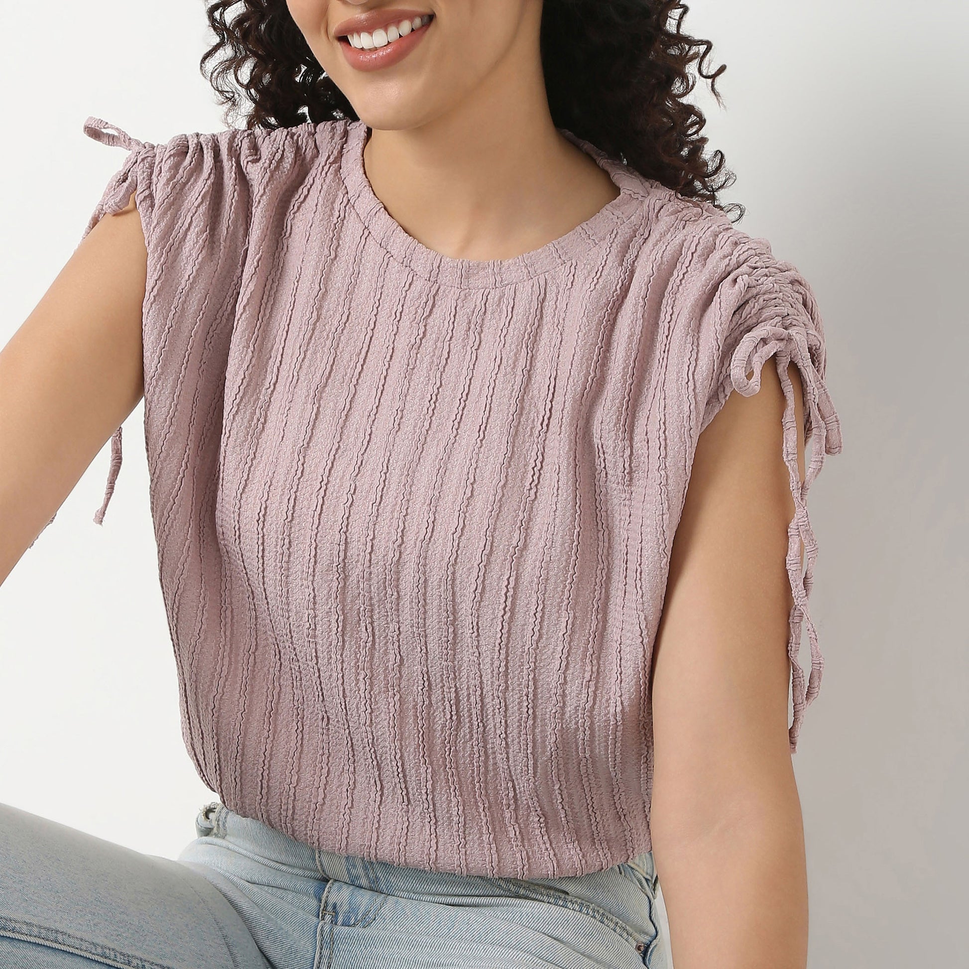 Betty Fashion Dolman Sleeve Top With Extended shoulder With Drawstring Tie Detail