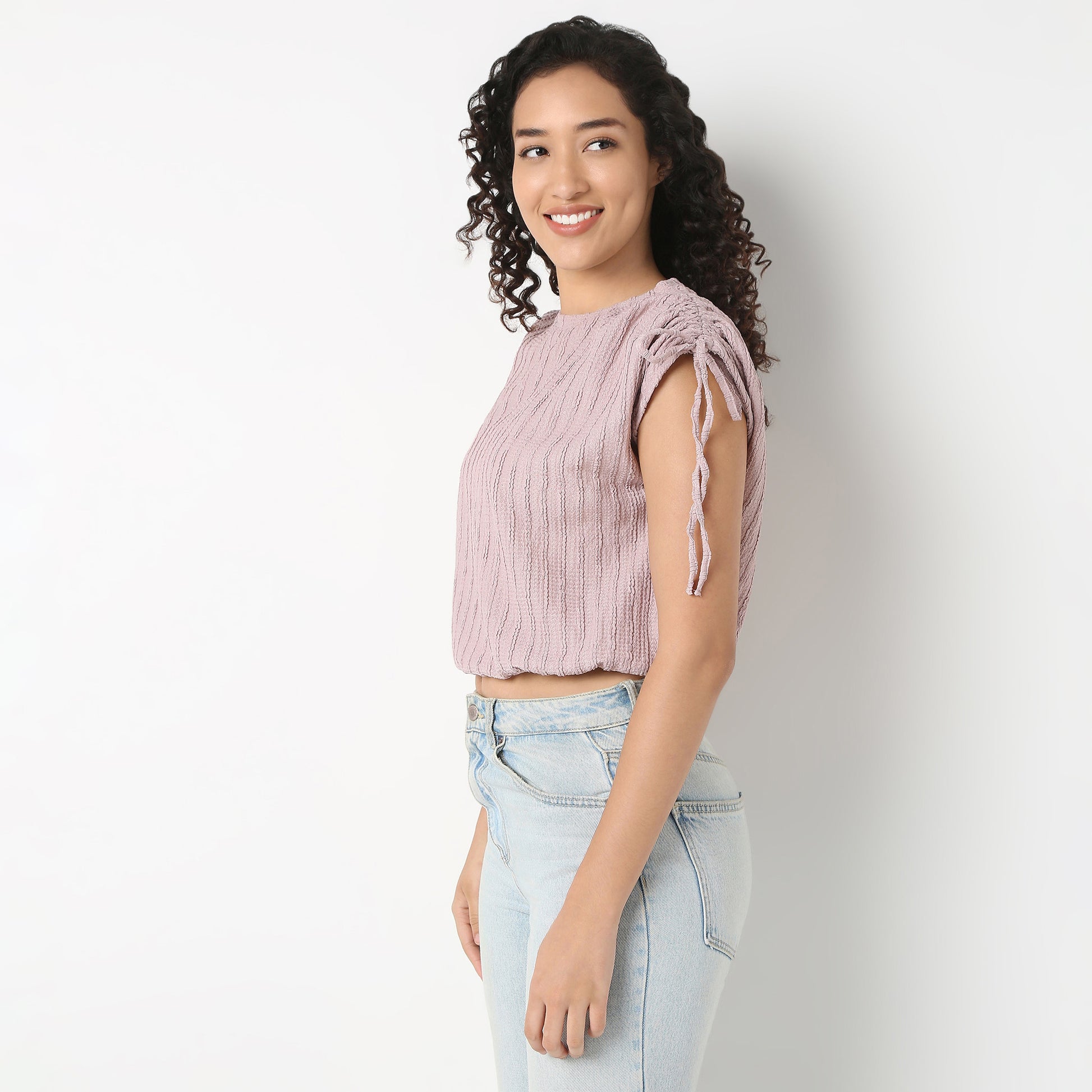 Betty Fashion Dolman Sleeve Top With Extended shoulder With Drawstring Tie Detail