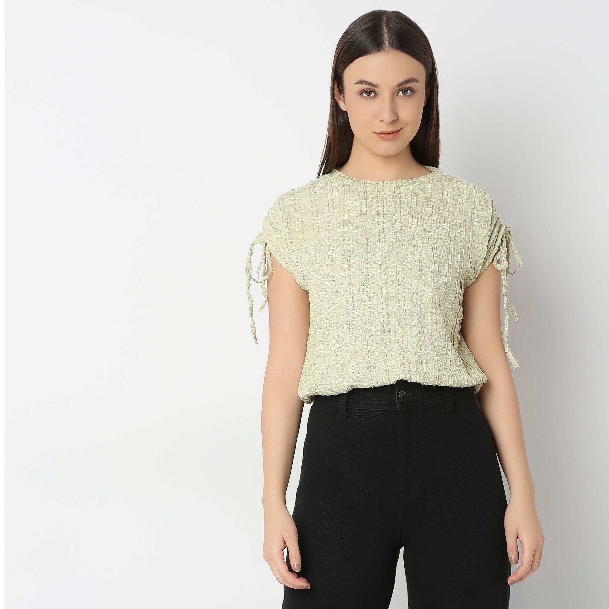 Betty Fashion Dolman Sleeve Top With Extended shoulder With Drawstring Tie Detail