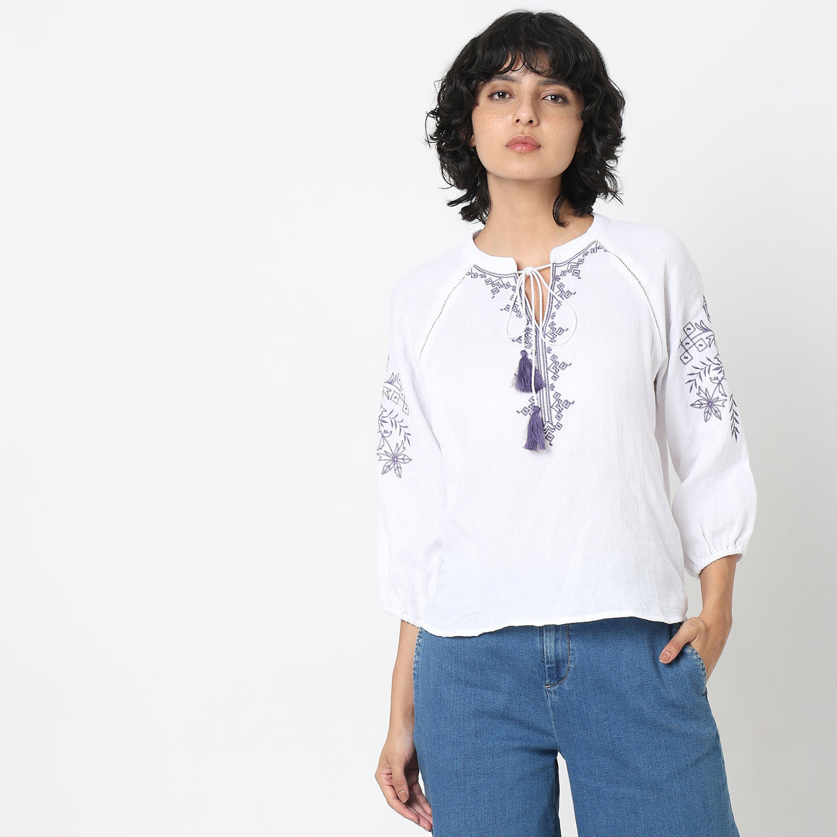 Regular Fit Embroidered Top