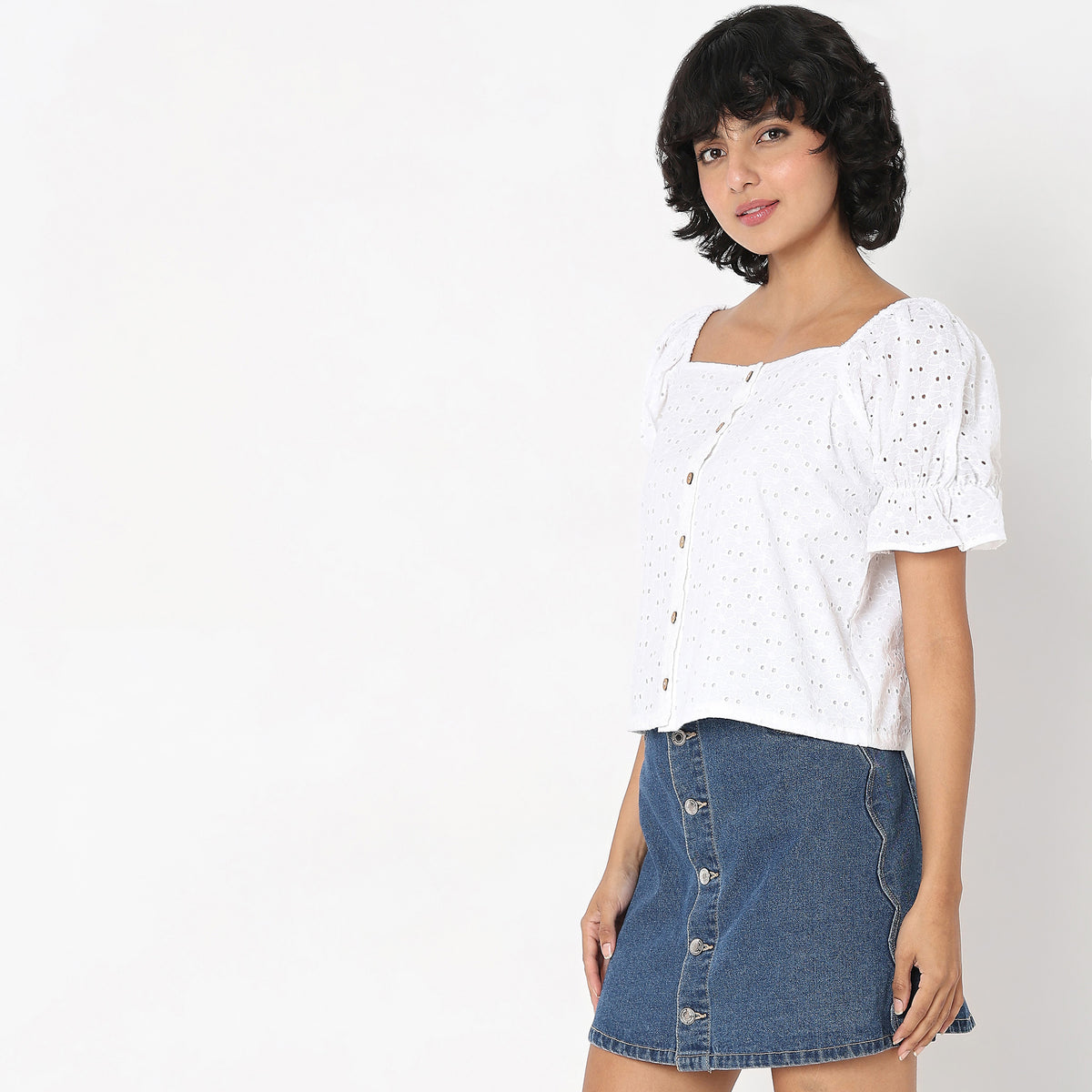 Regular Fit Schiffli Top