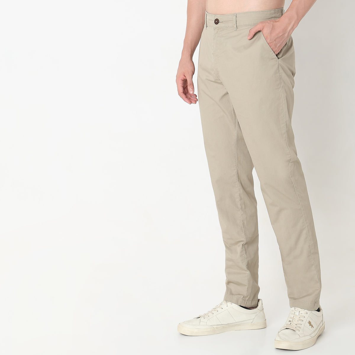 Regular Fit Solid Mid Rise Pants