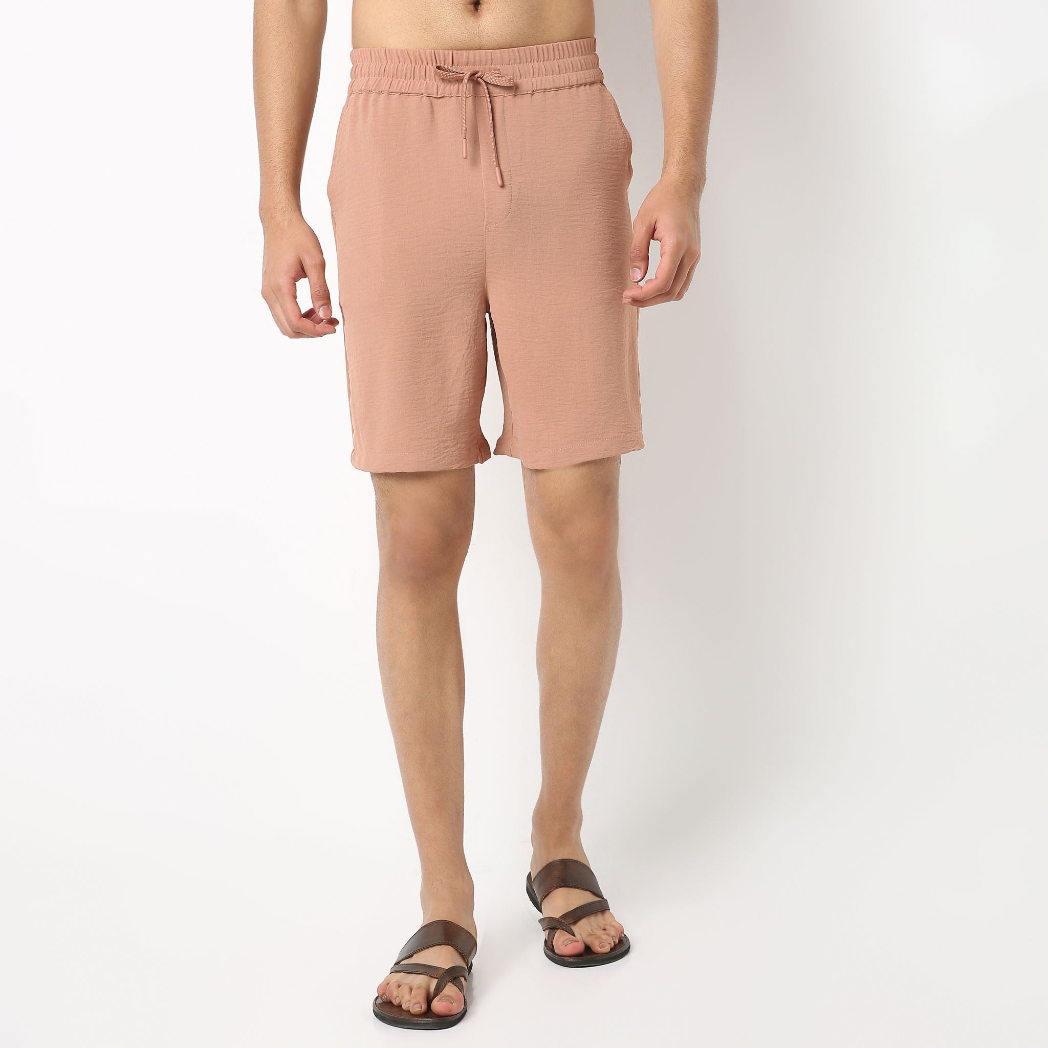 Regular Fit Solid Short Length Mid Rise Shorts