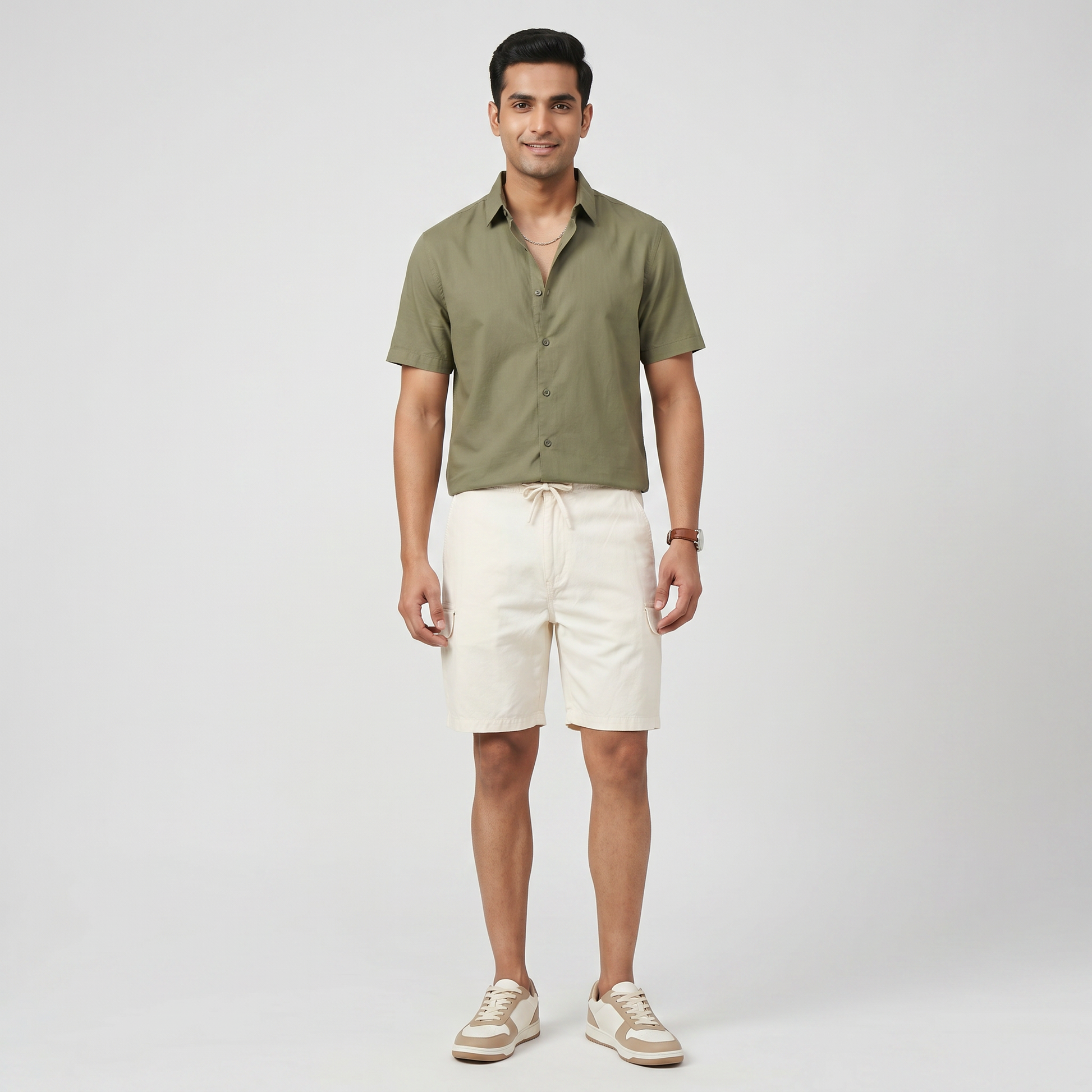 Solid Mid Rise Cargo Shorts