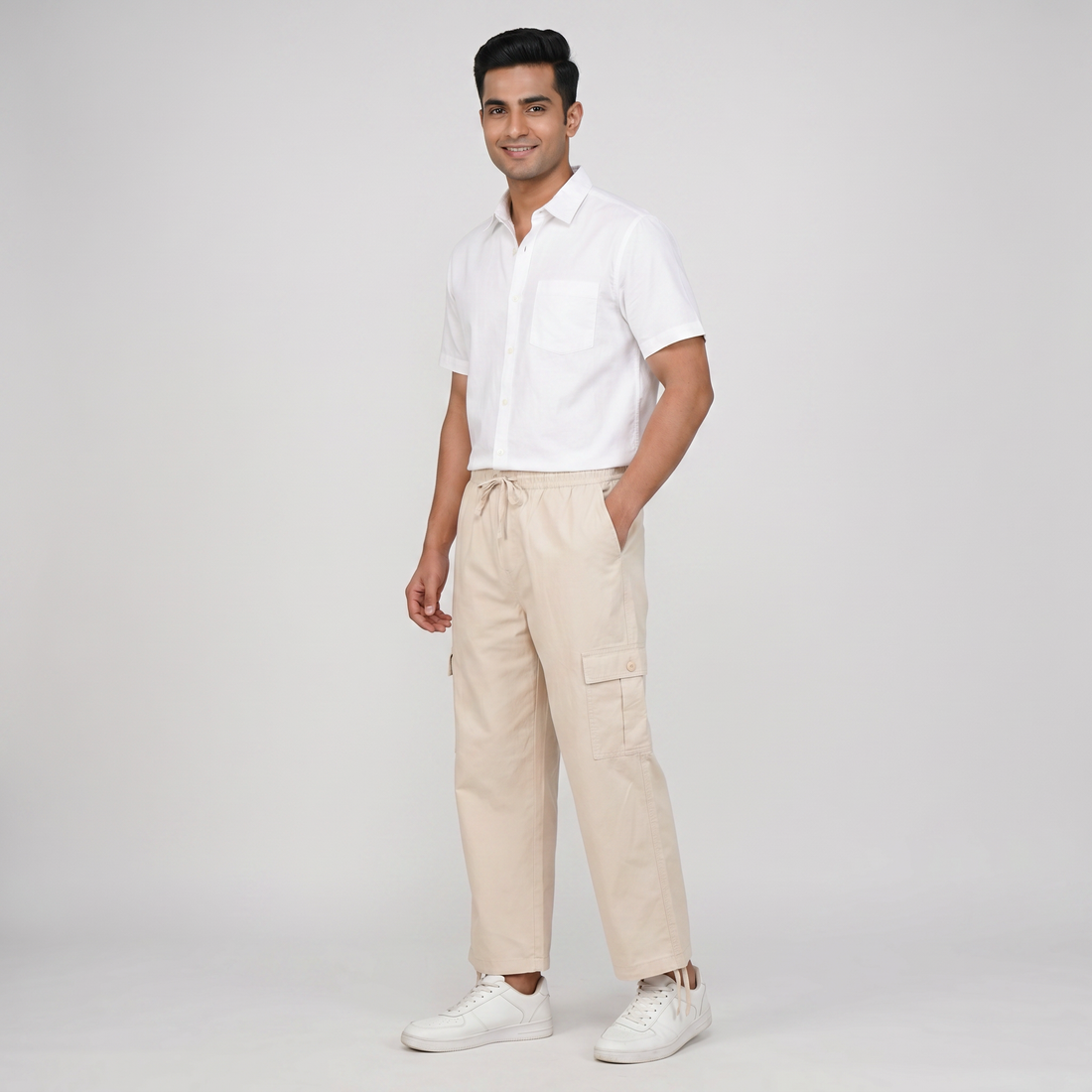 Cotton Solid Mid Rise Cargos