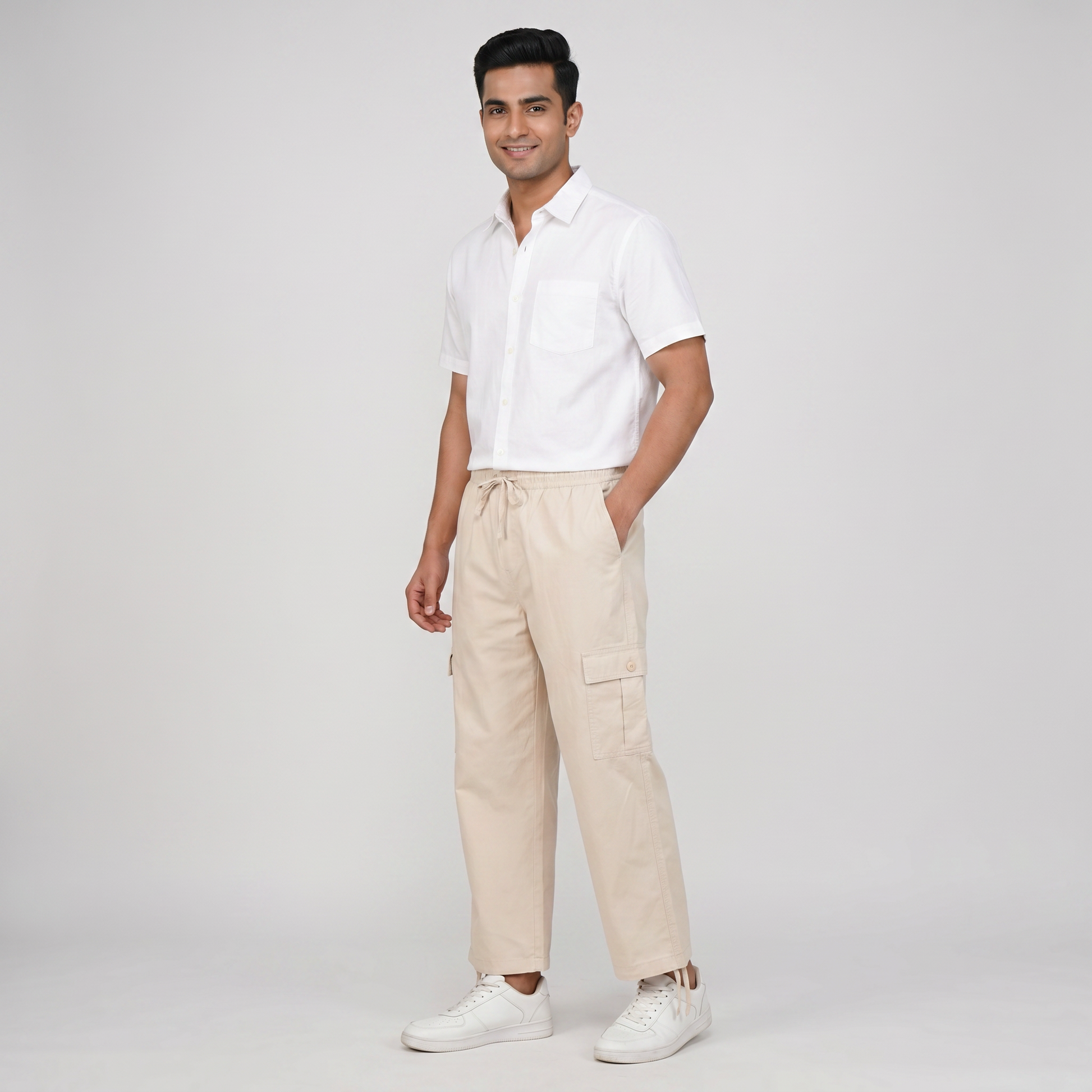 Cotton Solid Mid Rise Cargos
