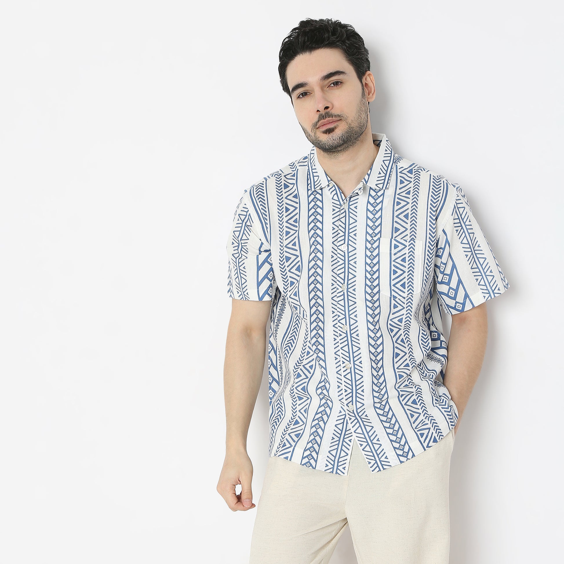 Oversize Printed Shirt Collar Short Length Shirt