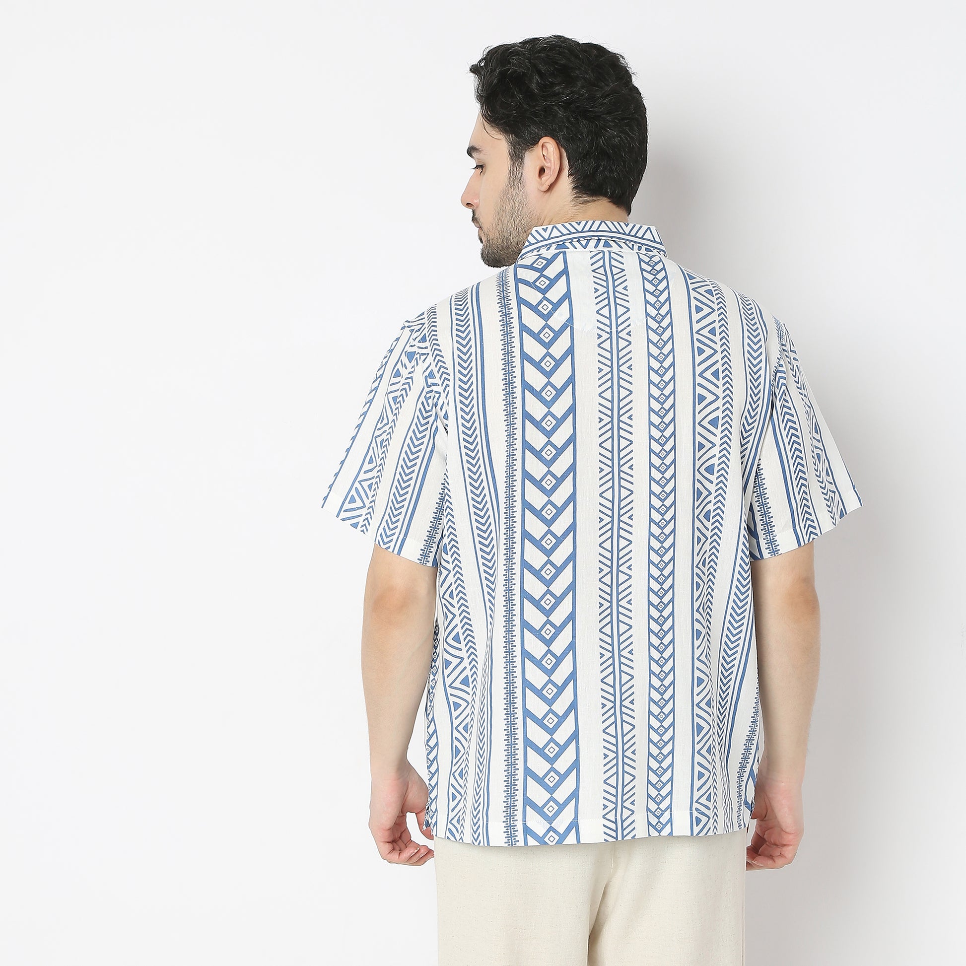 Oversize Printed Shirt Collar Short Length Shirt