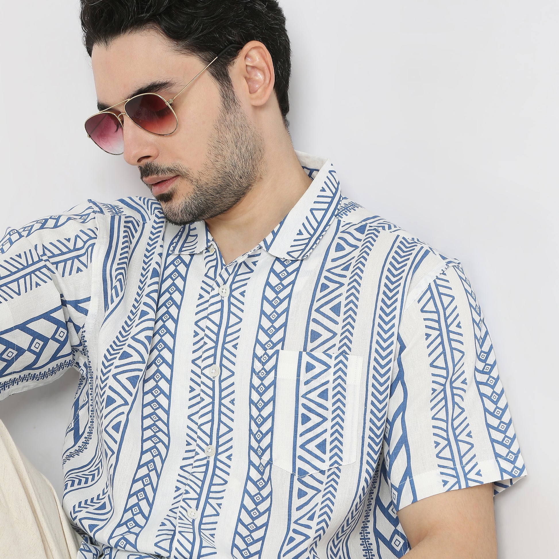 Oversize Printed Shirt Collar Short Length Shirt