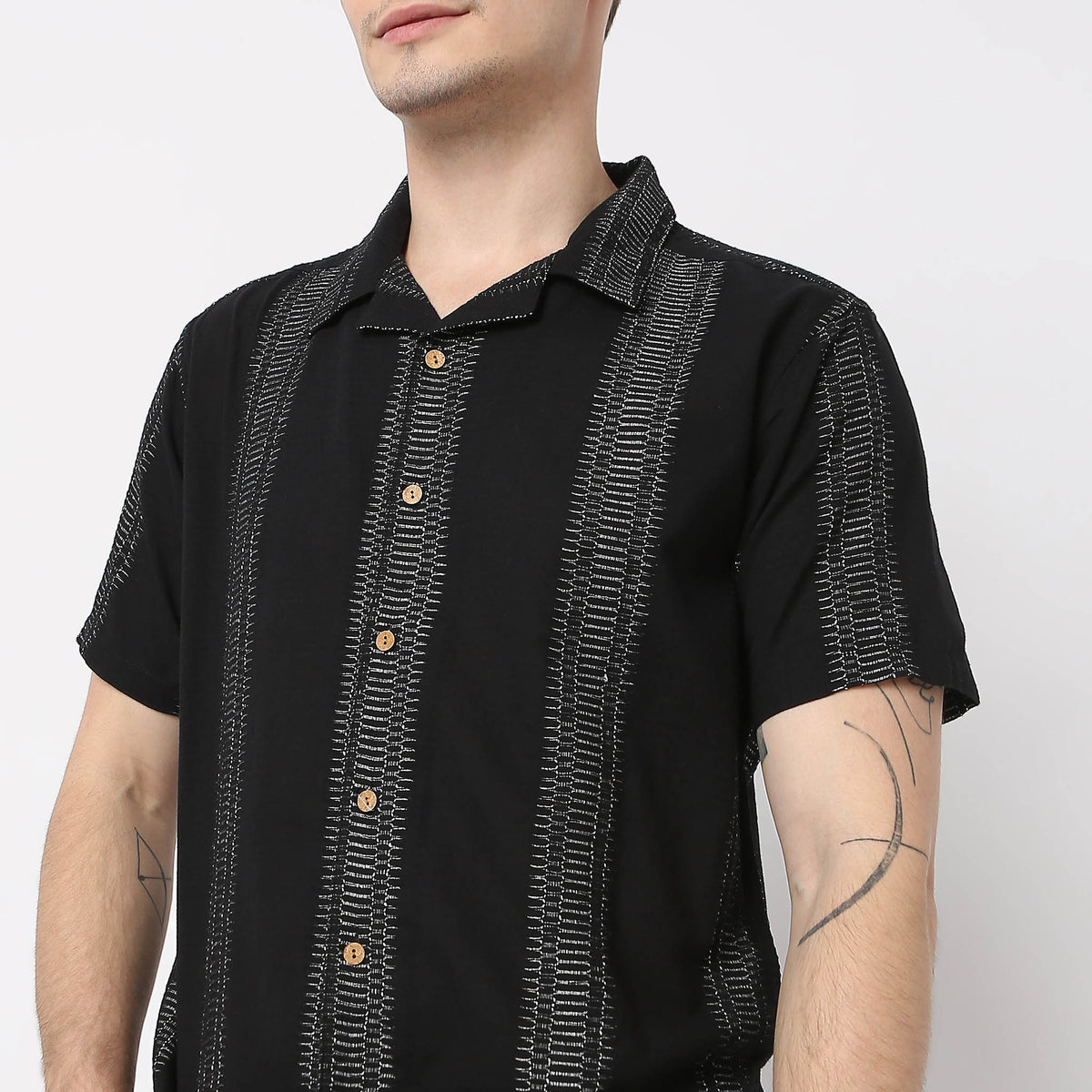 Jacquard Short Length Camp Collar Half Sleeve Shirt