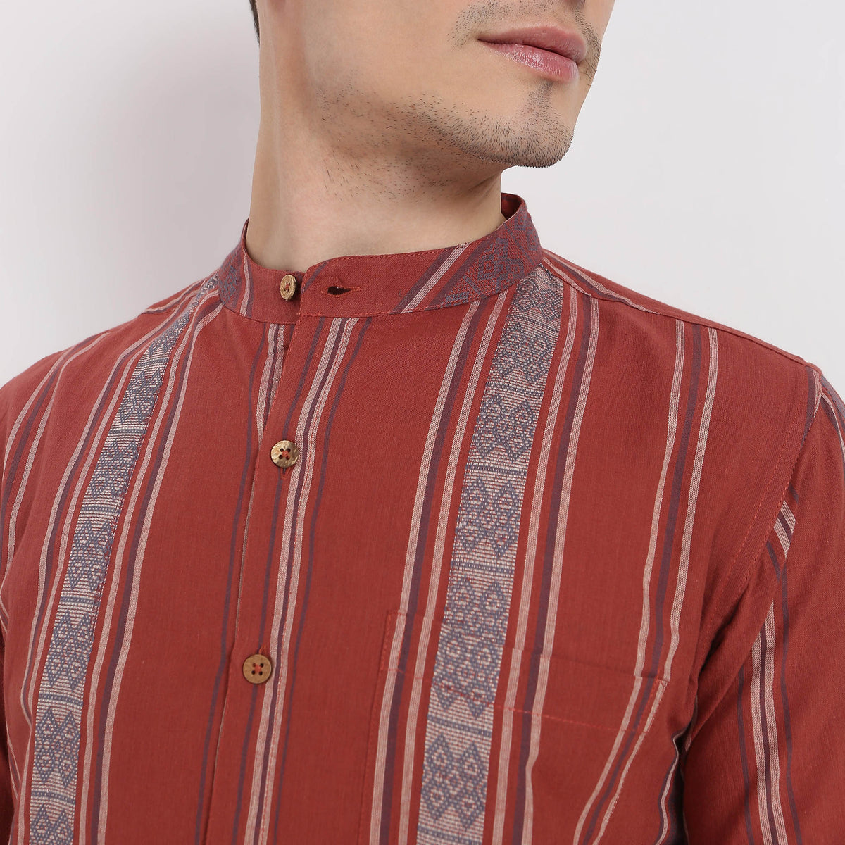 Jacquard Short Length Mandarin Collar Half Sleeve Shirt