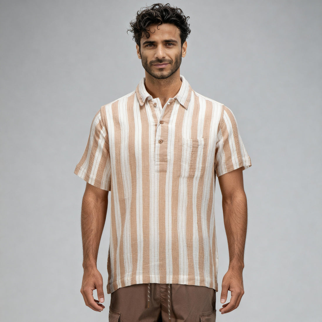 Cotton Striped Polo Neck Shirt