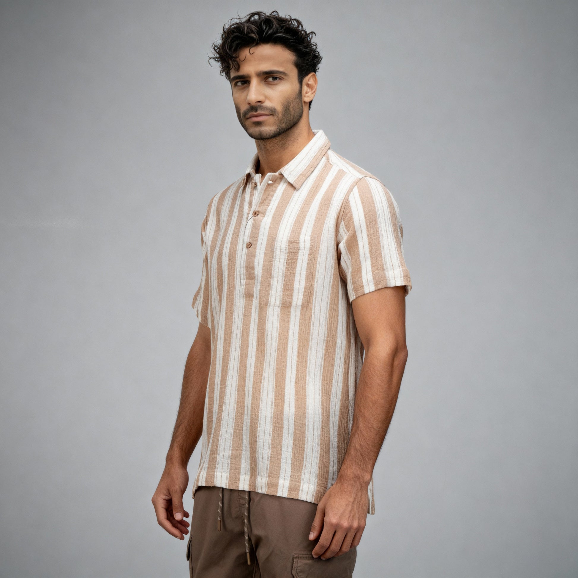 Cotton Striped Polo Neck Shirt